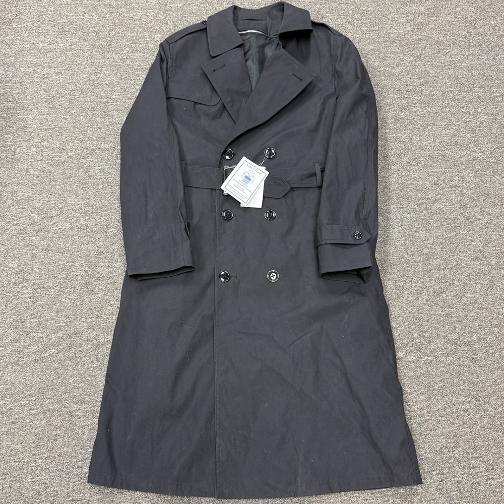 Defense Logistics Agency Trench Coat Mens‎ 40L Black Army All Weather Belted D1